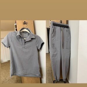 Figs Technical Collection Gray Polo Scrub Top and Jogger Set Limited Edition